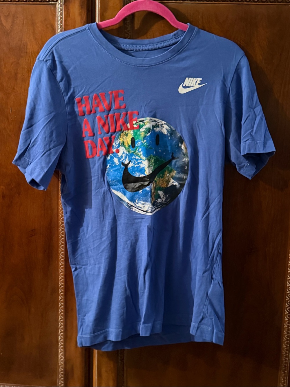Nike Blue Men’s 'Have A Nike Day' Graphic Tee with Earth Smiley